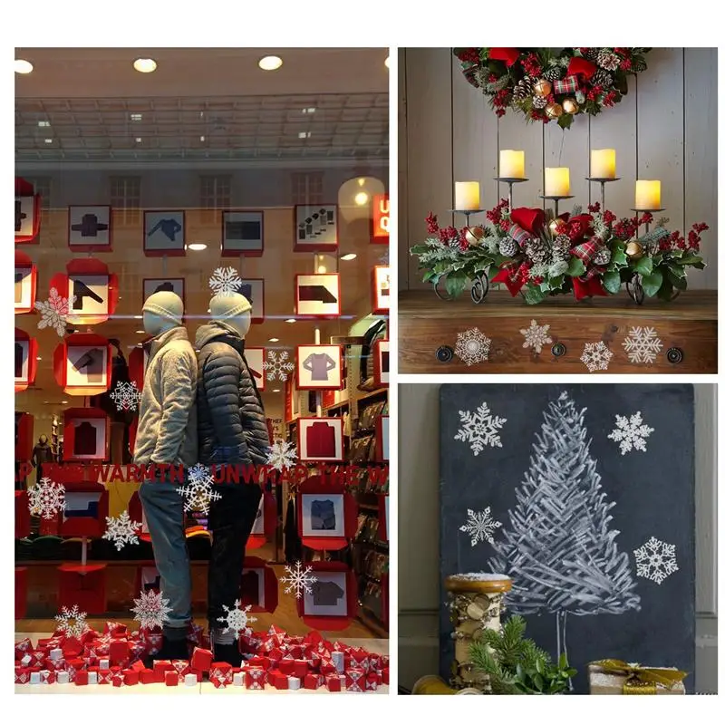 NICEXMAS 4 Sheets 68 Pcs Christmas Snowflakes Decoration Removable PVC Wall Window Door Mural Decal Sticker for Retail | Дом и сад