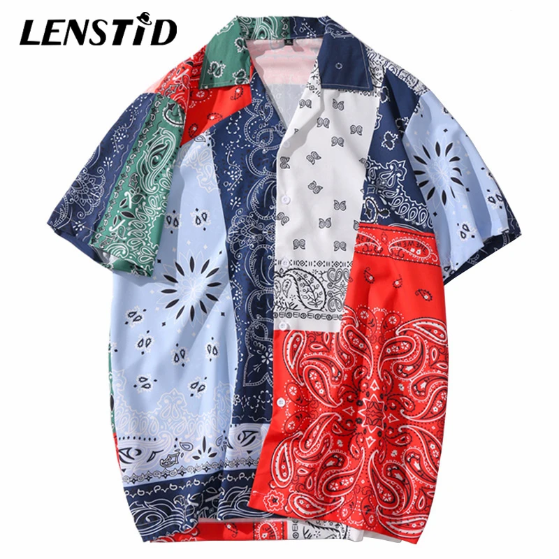 LENSTID 2020 Мужская хип-хоп Гавайская пляжная рубашка уличная одежда Ретро Винтаж