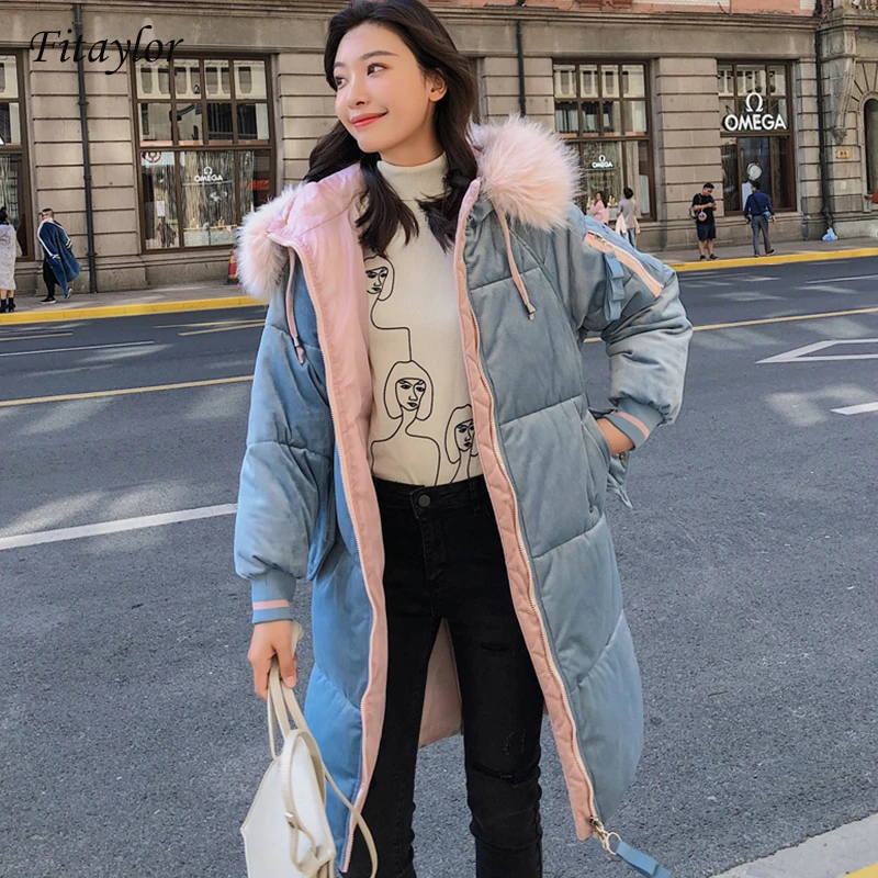 Fitaylor зимняя куртка женская средней длины парка большой меховой воротник с