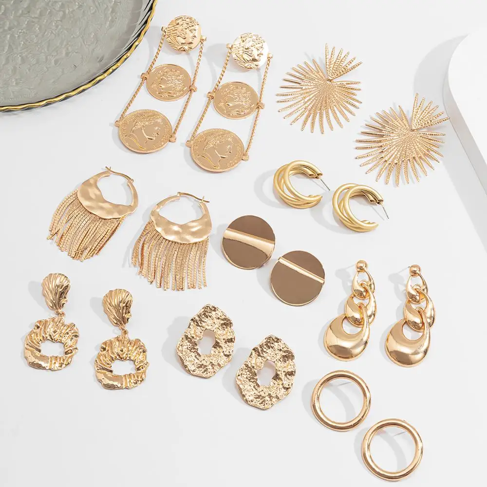 Salircon геометрически монета ракушка Необычные большие длинные серьги для женщин в