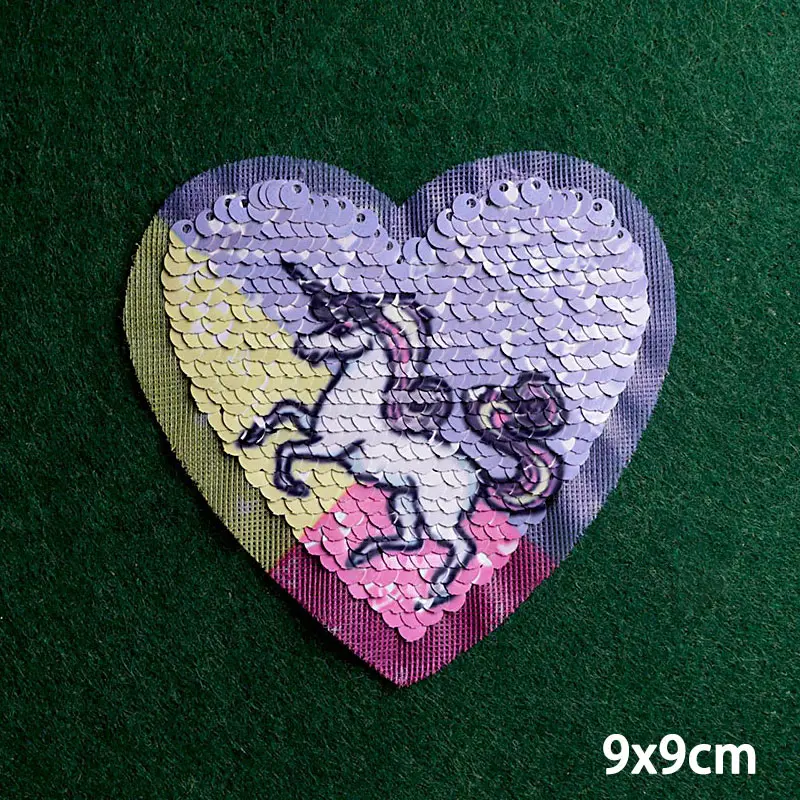 

2PCs/Lot Cute Unicorn Sequined Patch Reversible Change Stripes DIY Fabric Appliques Badges Sew On Coats Jeans Pants Stickers