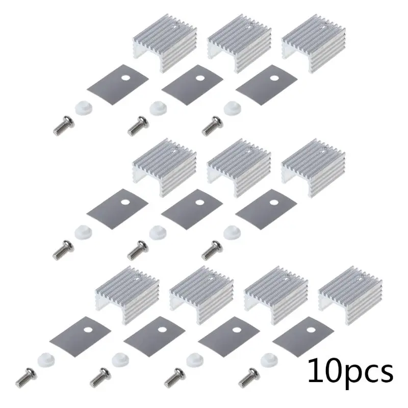 10Set TO-220 Cooling Radiator Aluminum Sheet Heatsink Transistor Heat Sink Cooler Radiator Cooling Silicone Pads for PC Computer