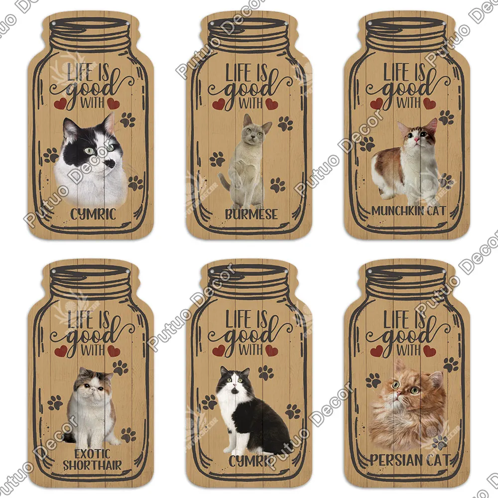 putuo decor cat sign mason jar shape wood hanging sign irregular plate for rustic home decoration cat nest house wall decoration free global shipping