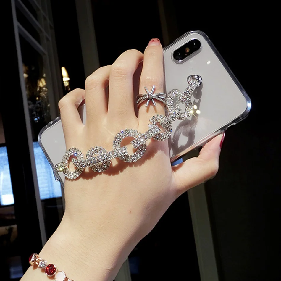 For Redmi Note 8 Pro 8T 6 7 5 Luxury Glitter Diamond Wrist Strap Bracelet Case 8A 7a Transparent Acrylic Cover |