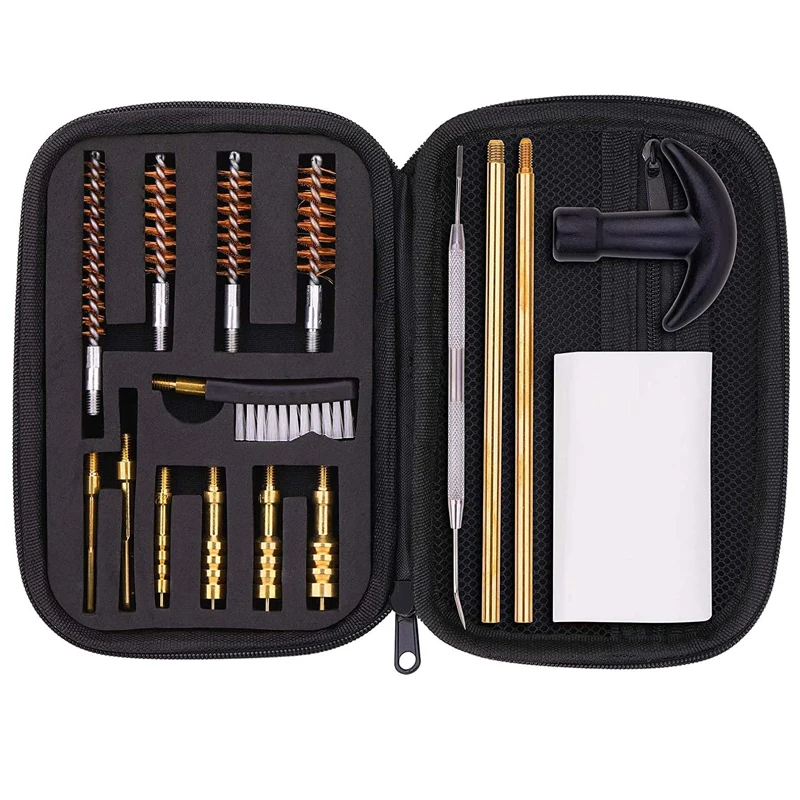 

Universal Gun Cleaning Kit for .22/.357/.38/9mm/.40/.45 Caliber Pistol Handgun Cleaning Bronze Bore Brush & Brass Jag Adapter