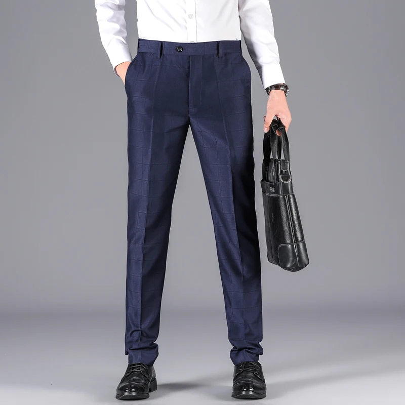 

Мужские классические брюки премиум-класса, не требует глажки, с расширяемой талией, со складками спереди, 2021 мужские модные брюки в клетку, д...