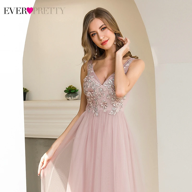 Элегантные розовые платья выпускного вечера Ever Pretty A Line Doube V образный вырез с