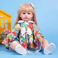 60 cm long blond hair reborn baby dolls real to life cloth body toddler brinquedos doll toys dressed up kids playmate gift