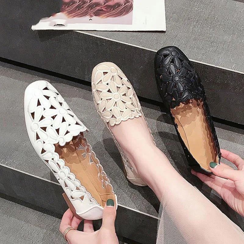 

Summer Shoes Women Slip On Loafers Female Ballet Flats PU Hollow Out Moccasins Breathable Ladies Fashion Casual Footwear