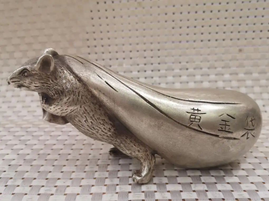 

Коллекционная статуя старой тибетской серебряной мыши, высококачественное украшение для дома, ремесла, скульптура