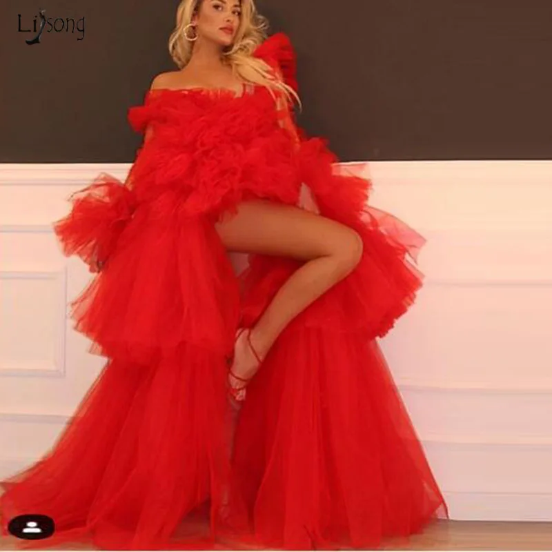 Сексуальные красные многоярусные вечерние платья-пачки с высоким низом Длинные