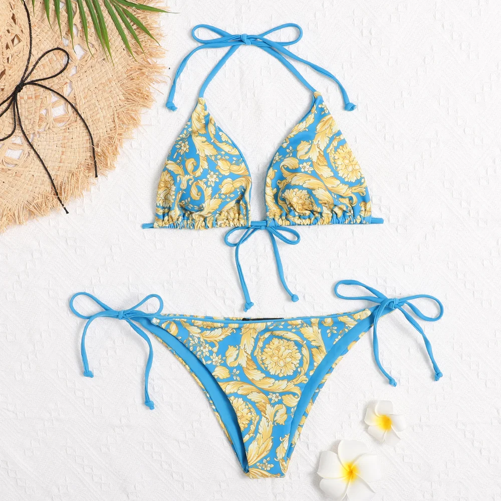 

Luxury designer swimsuit Gold Printed Bikini brand name Women bandeau Swimwear Designer Bathing Suit Beach Wear Swimming Suit