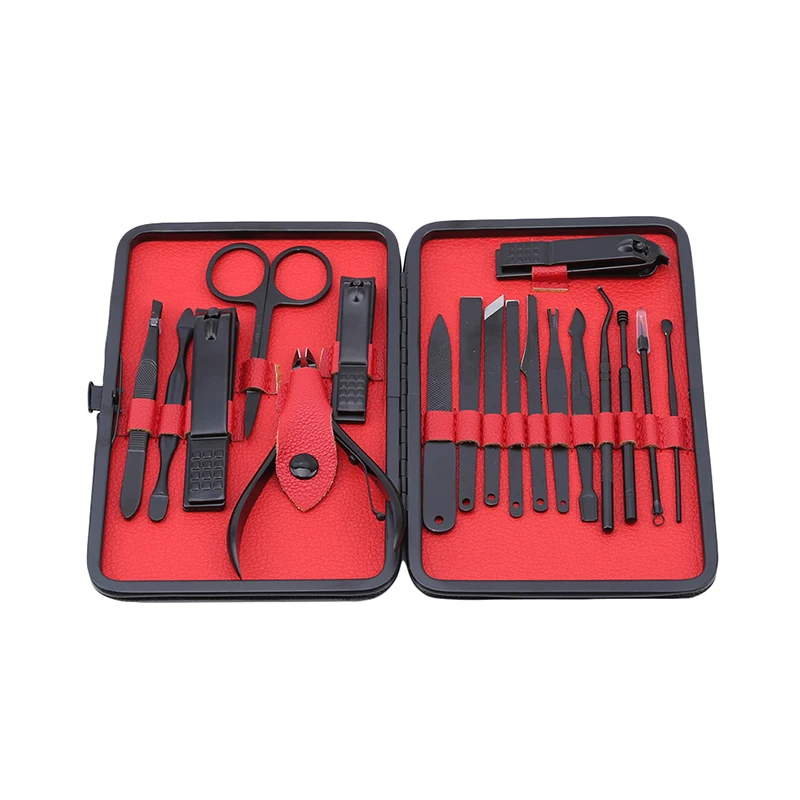 18 шт с черным из искусственной кожи чехол нержавеющей стали маникюрный набор