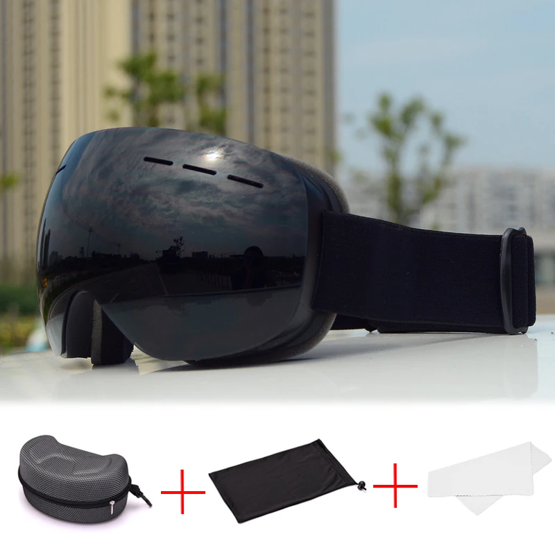 Для взрослых Лыжный Спорт очки большие сферические Gafas сноуборд мужские и женские лыжные очки двухслойные противотуманные - Цвет: Black