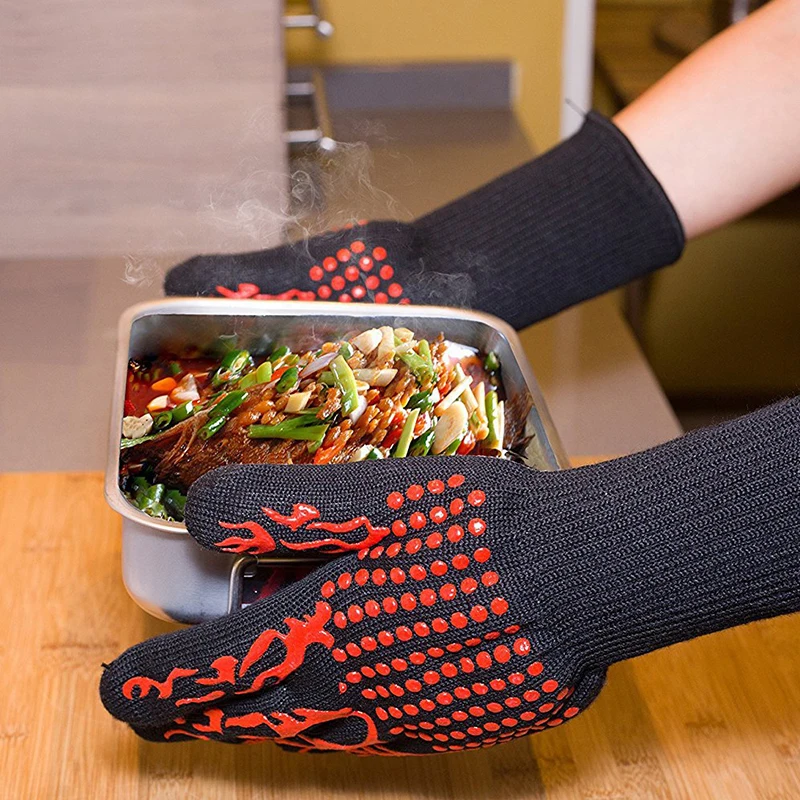 1 пара термостойких уплотненных силиконовых перчаток для приготовления барбекю