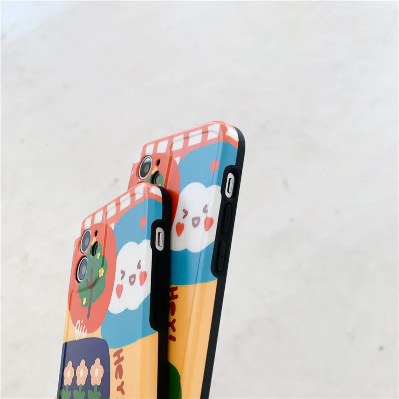 

Cartoon bear flowers Phone Case For iPhone 12 Mini 11 Pro Max 7 8 Plus X XR XS Max Matte Soft IMD Silicon Back Cover capa