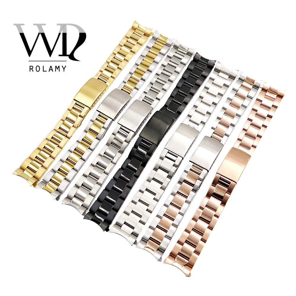 Rolamy 13 17 19 20mm Watch Band Strap Wholesale 316L Stainless Steel Tone Rose Gold Silver Watchband Oyster Bracelet For Dayjust