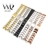 rolamy 13 17 19 20mm watch band strap wholesale 316l stainless steel tone rose gold silver watchband oyster bracelet for dayjust