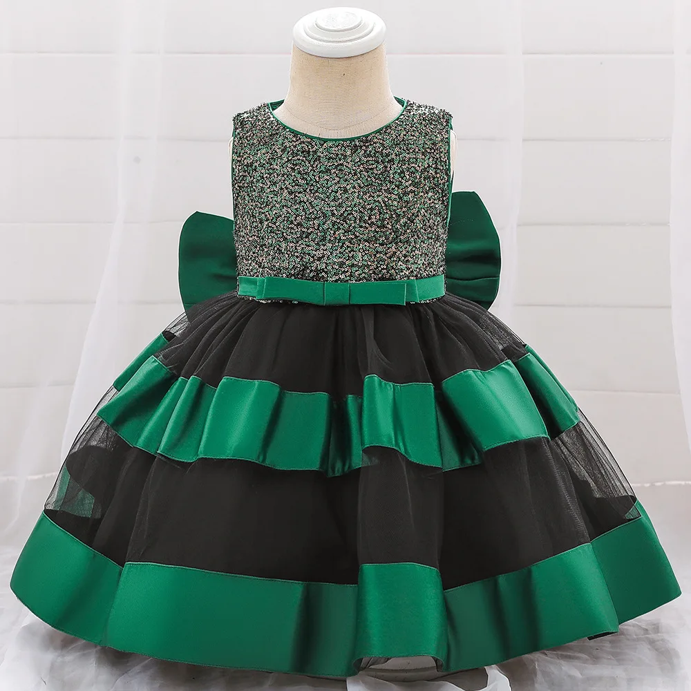 

Big Bow Newborn Christening Dress For Kids Girl Dress Clothes For Baptism Princess Birthdays Wedding Sequins Baby Party Dress
