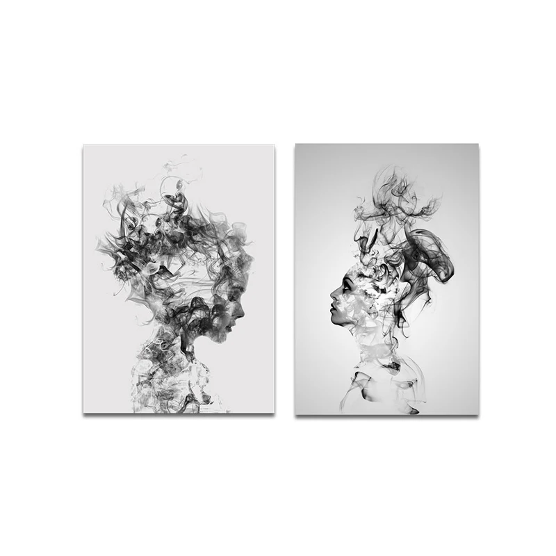 

Abstract Smoke Woman Oil Paintings Black and White Wall Art Prints Poster Girl Smoking Photography Canvas Painting Home Decor