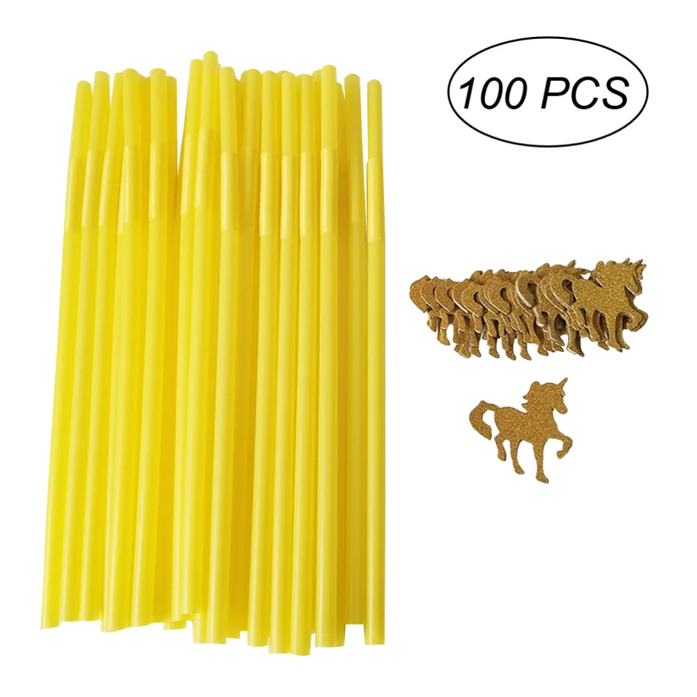 100 шт. блестящие золотые гибкие питьевые соломинки с единорогом декоративные