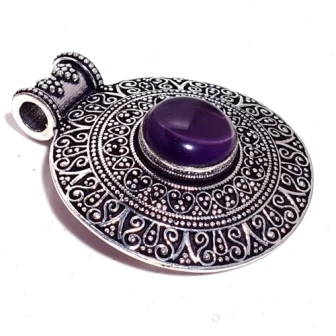 

Amethyst Pendant Silver Overlay over Copper Jewelry , 46 mm, P7543