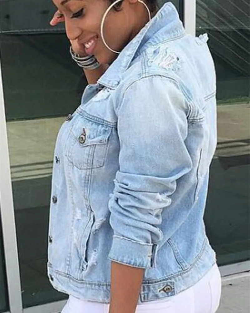 Парень ветер осень зима Для женщин отверстие джинсовая куртка 2018 Винтаж Harajuku