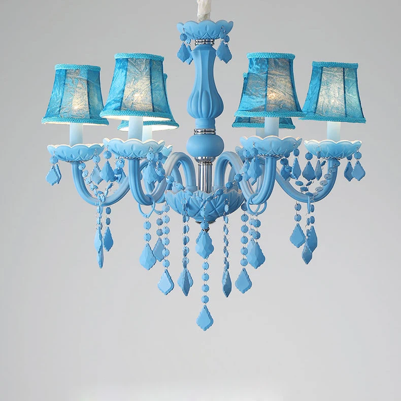 

E14 Светодиодный железные в стиле постмодерн Кристалл Стекло Ткань Синий Люстра Освещение блеск подвесной светильник Lampen для фойе
