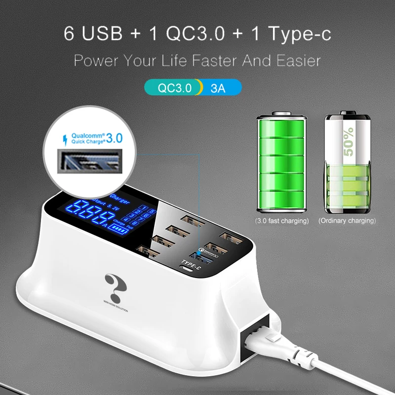 

5V 2,4 A 8 Порты и разъёмы USB Зарядное устройство концентратор Quick Charge 3,0 светодиодный Дисплей мульти зарядка через USB станция Мобильный телефон ...