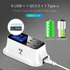 5V 2,4 A 8 Порты и разъёмы USB Зарядное устройство концентратор Quick Charge 3,0 светодиодный Дисплей мульти зарядка через USB станция Мобильный телефон настенный термометр стол для дома штепсельная вилка европейского стандарта