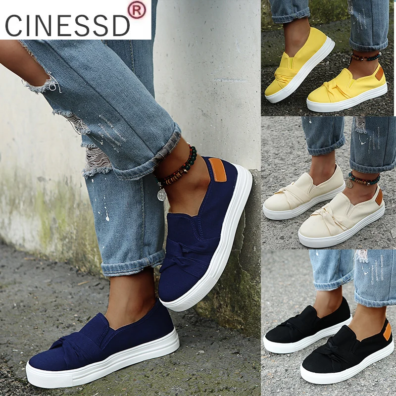 

Women Casual Flats Canvas Shoes 2021 New Fashion Platform Leisure Sneakers Ladies Loafers Spring Autumn Slip On Footwear Female