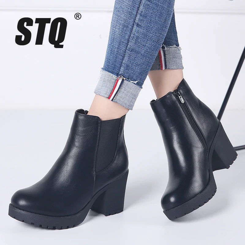 STQ/Высококачественные ботинки женские ботильоны зимние натуральная кожа Женская