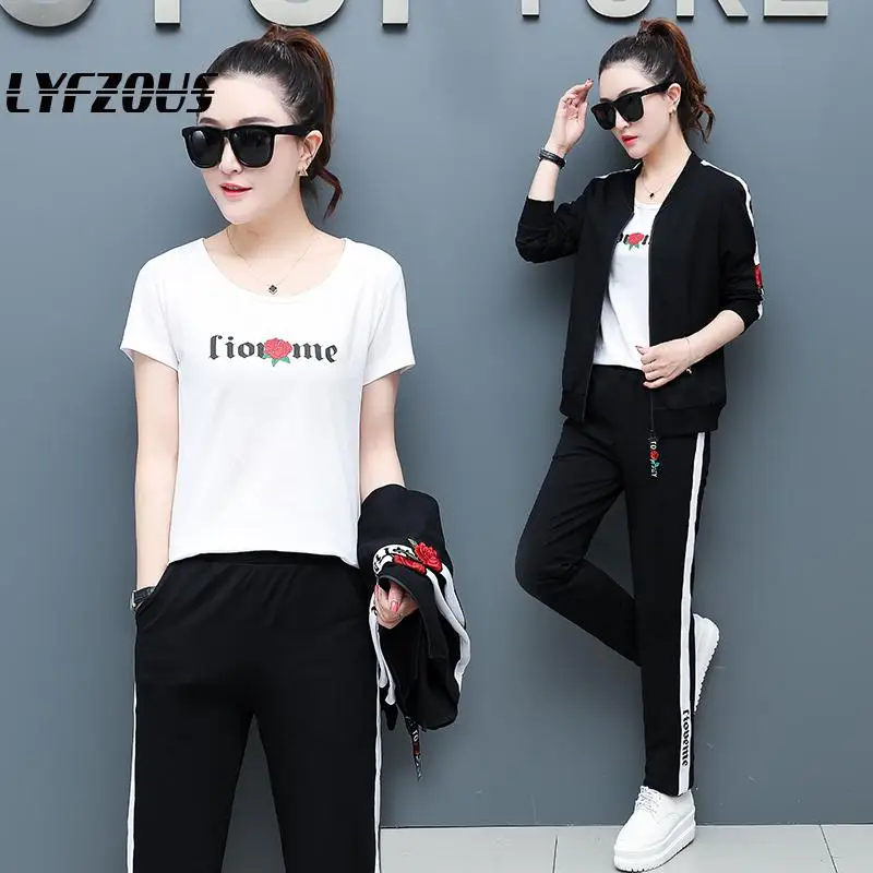 Осенний спортивный костюм для женщин комплект из трех предметов одежда бега