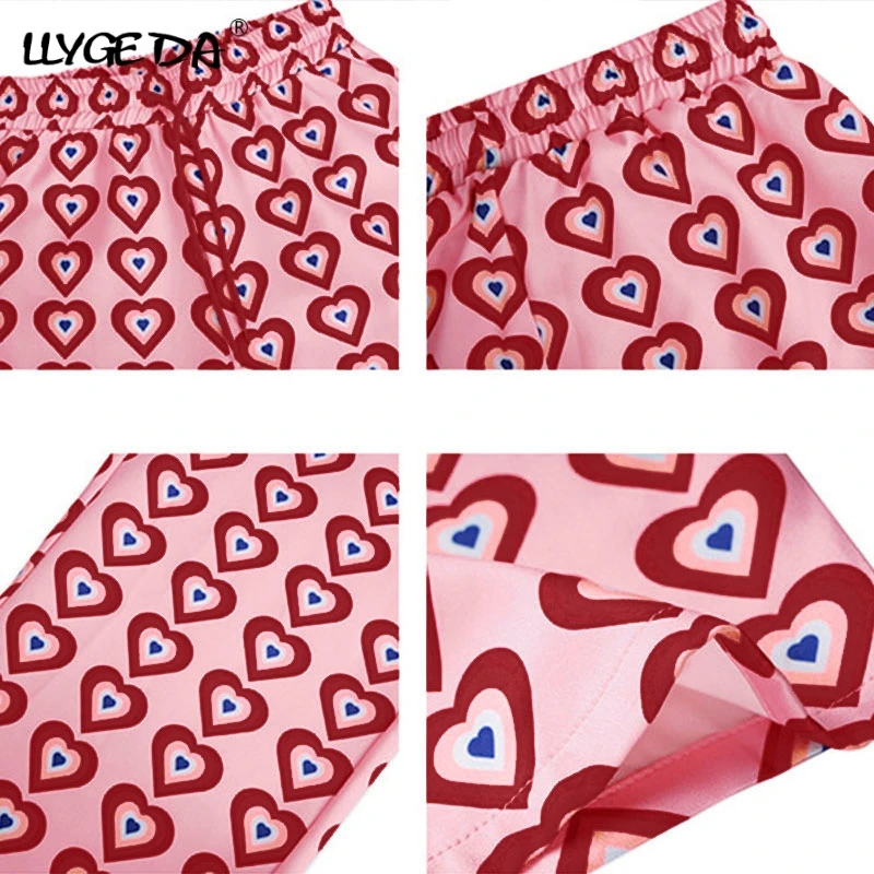 

Thailand Burst heart-shaped Print Women's Pants High Waist Drawstring Loose Thin Drape Wide-leg Trousers For Female 2021 Summer