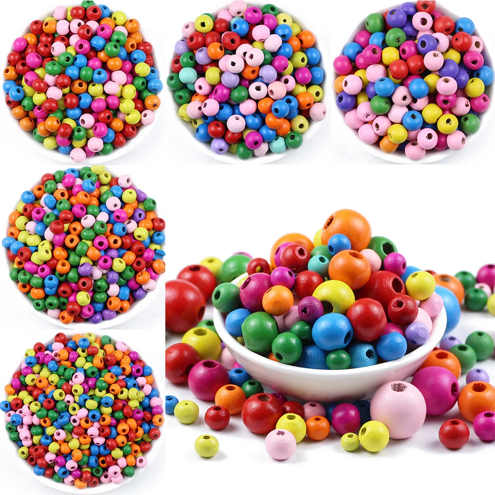 

6~500pcs Multicolor Spacer Wood Beads 4/6/8mm Round Wooden Beads for Jewelry Making Baby Rattle Pacifier Beading Findings