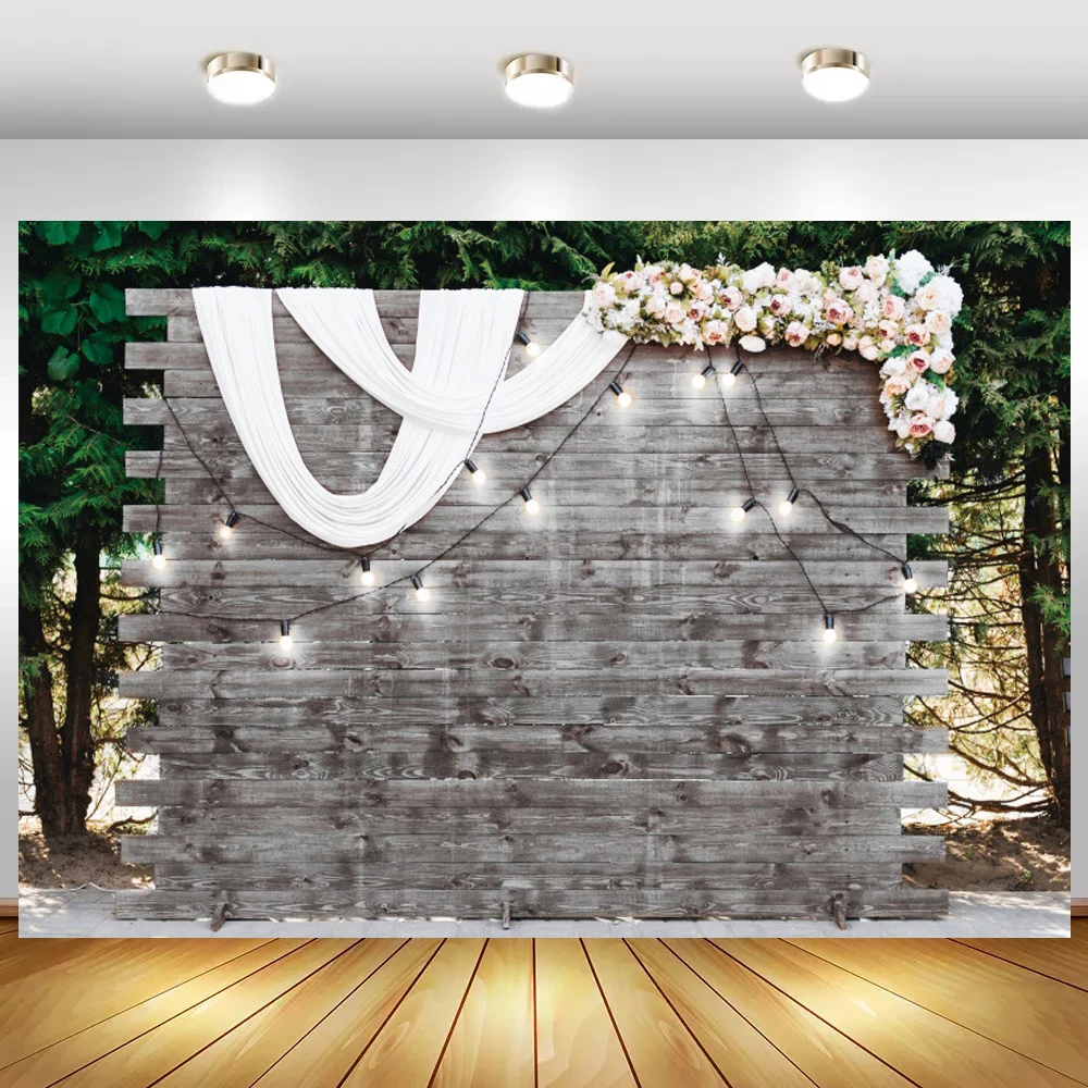 

Фон для свадебной фотосъемки с изображением серой деревянной стены белых цветов
