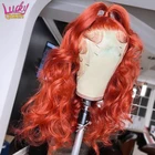 Прозрачные малазийские волнистые парики Красного, оранжевого цвета, парики из человеческих волос, предварительно выщипанные натуральные волосы, 13x4, парики на сетке для женщин