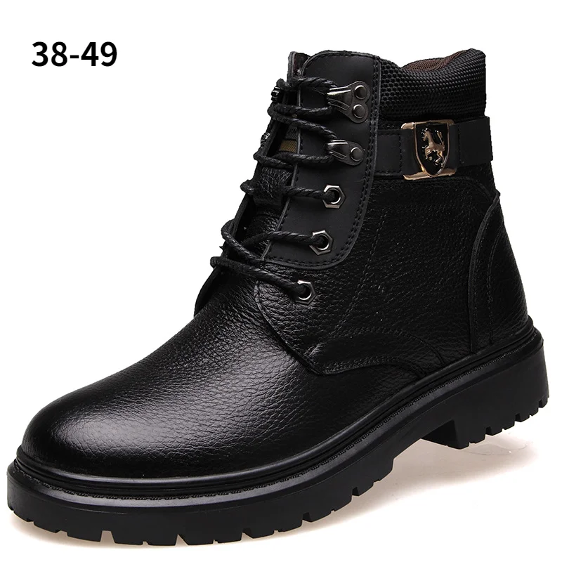 

Мужские высокие кроссовки, кожаные ботинки с круглым носком, зимние высокие, размеры 49