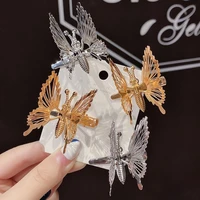 1pc bangs clip will move simulation butterfly hairpin headdress rhinestone duckbill clip for women girls hold hair accessories