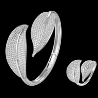 funmode elegant leaf design silver color rose golden ball design bangle ring sets for wedding jewelry set wholesale fs235