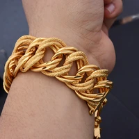 24k luxury mens hand chain bracelets male wholesale bijoux gold color chain link bracelet for men women pulseira masculina