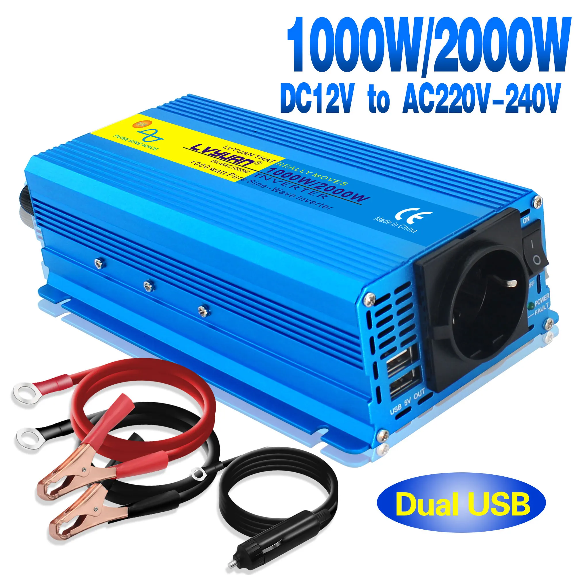 $59.99 LED Display Inverter DC 12V To AC 220V 2000W 3000W 4000W Pure Sine Wave Transformer Voltage Converter 12 220 Power auto Inversor