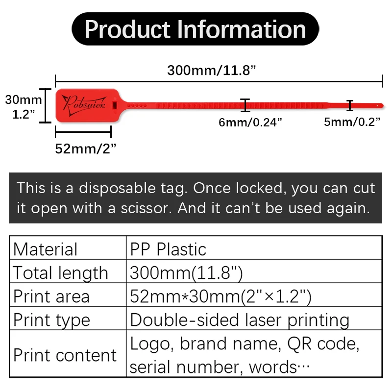 100 шт. Пользовательский логотип Tag Zip Ties Off Label белые пластиковые защитные пломбы