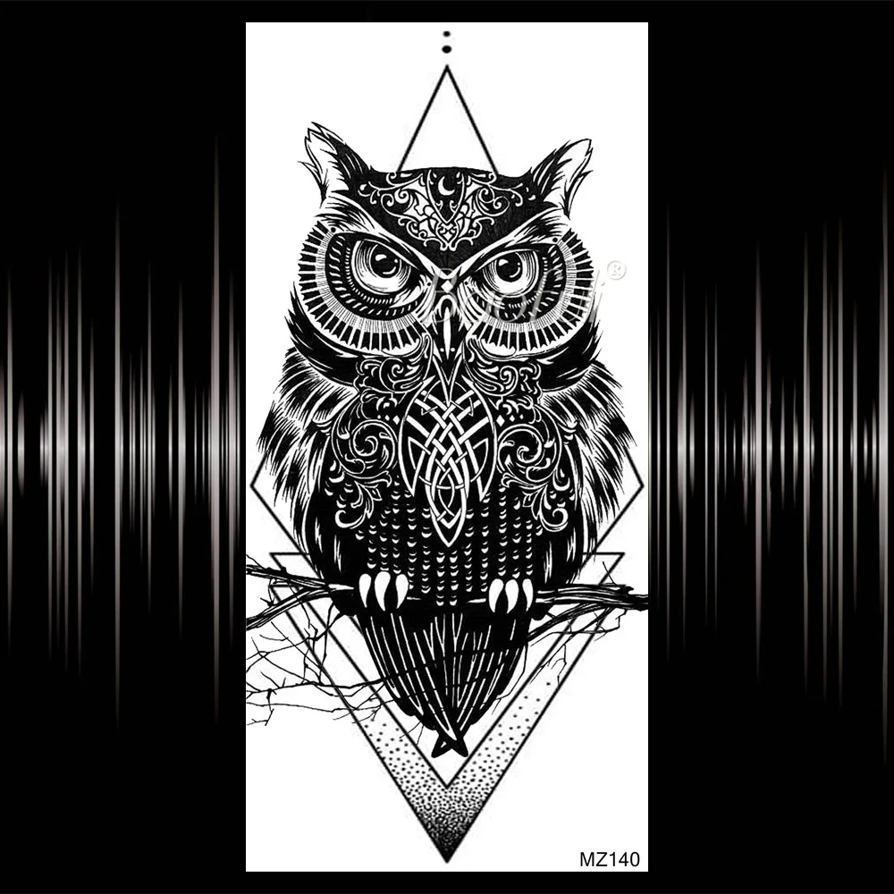Алмазные Ромбы Сова временные татуировки для женщин полумесяц цветок тату на