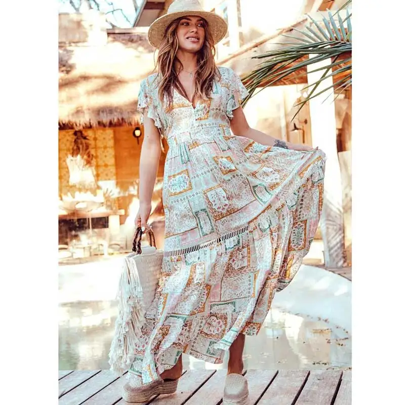 Богемный Вдохновленный бесконечное летнее платье из хлопка с цветочным принтом