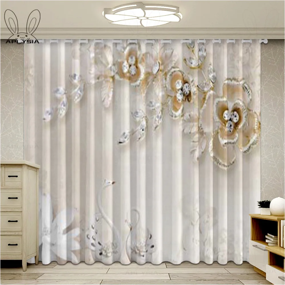 Светонепроницаемые шторы с принтом лебедя для гостиной удобные оконные из