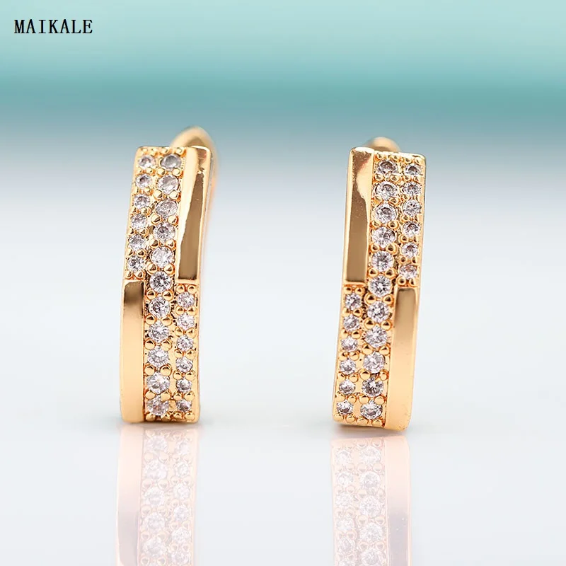 Женские серьги пусеты MAIKALE длинные из розового золота с фианитом для свадебной