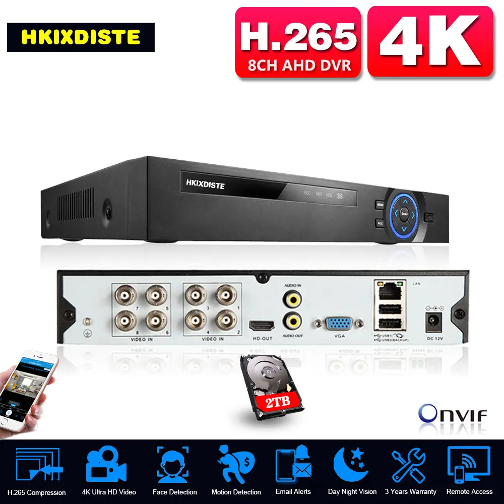 Видеорегистратор 8 канальный 4K Мп каналов|Видеорегистратор для видеонаблюдения|