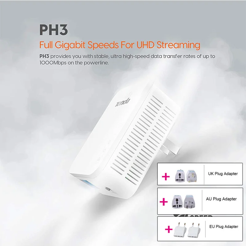1Pair Tenda P3 AV1000 Gigabit Powerline Adapter Up to 1000Mbps PH3 Ethernet PLC Homeplug for Wireless Router Partner IPTV images - 6