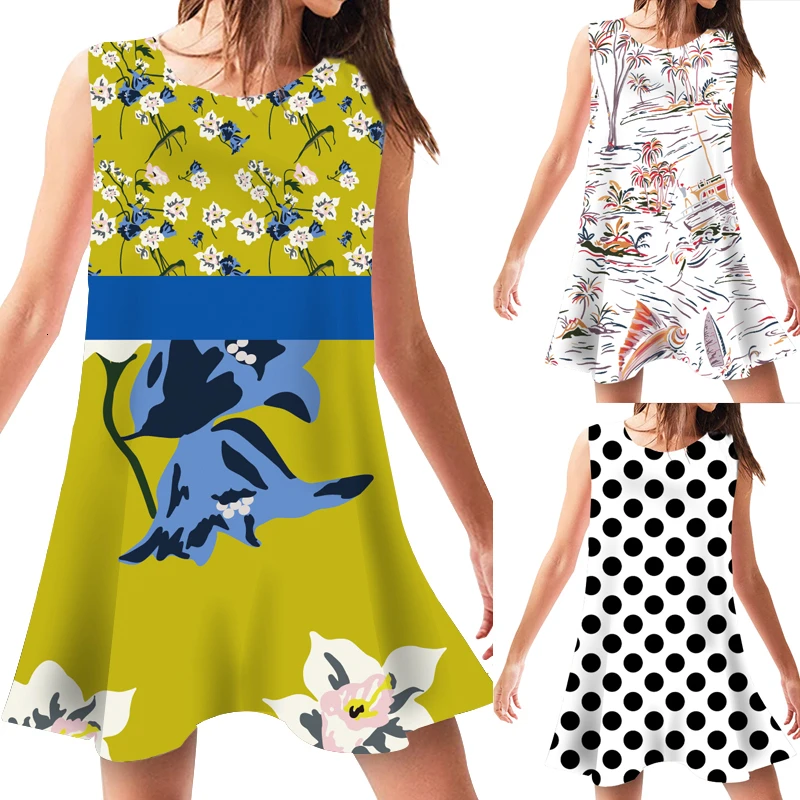 Летнее короткое платье без рукавов женские платья Повседневная пляжная одежда с